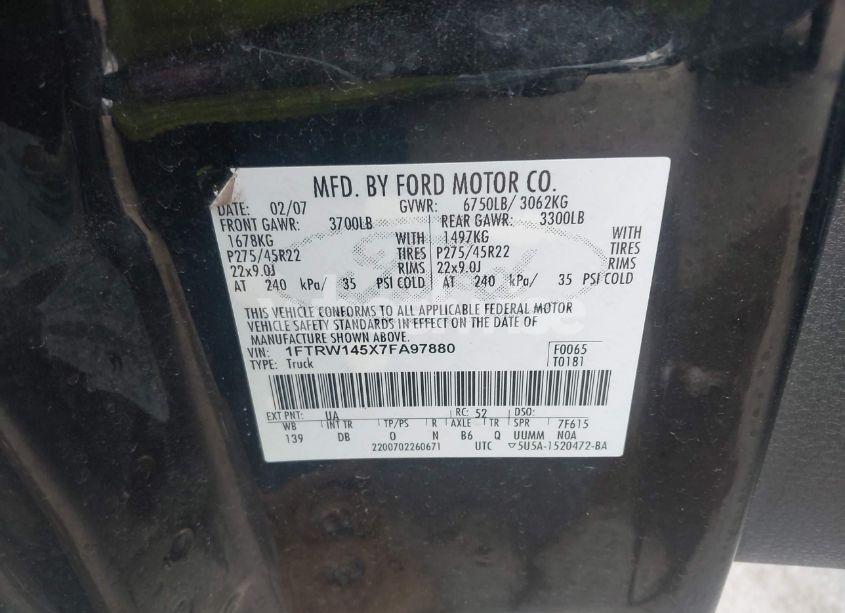 Photo 9 of 2007 Ford F-150 LARIAT (VIN 1FTRW145X7FA97880)