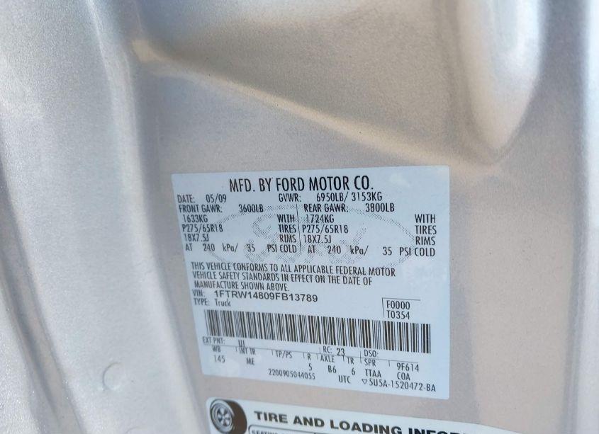 Photo 9 of 2009 Ford F-150 XL/XLT (VIN 1FTRW14809FB13789)