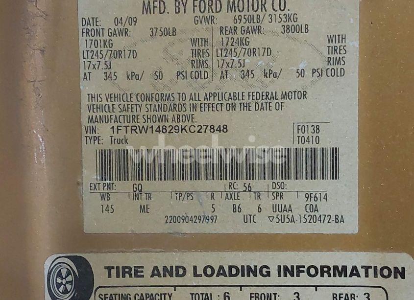 Photo 9 of 2009 Ford F-150 XL/XLT (VIN 1FTRW14829KC27848)