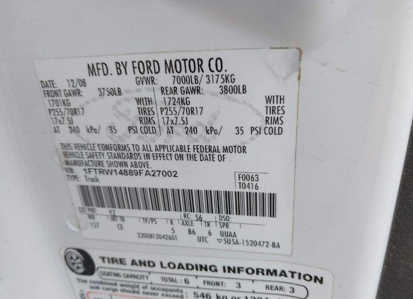 Photo 9 of 2009 Ford F-150 XL/XLT (VIN 1FTRW14889FA27002)