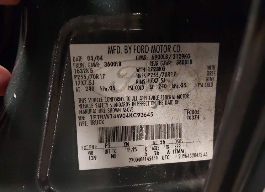 Photo 9 of 2004 Ford F-150 XLT (VIN 1FTRW14W04KC93645)