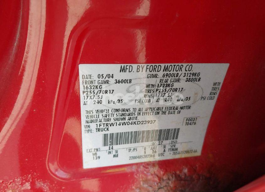 Photo 9 of 2004 Ford F-150 XLT (VIN 1FTRW14W04KD23937)