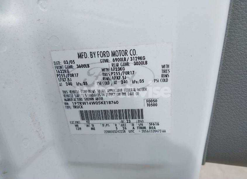 Photo 9 of 2005 Ford F-150 XLT (VIN 1FTRW14W05KE18760)