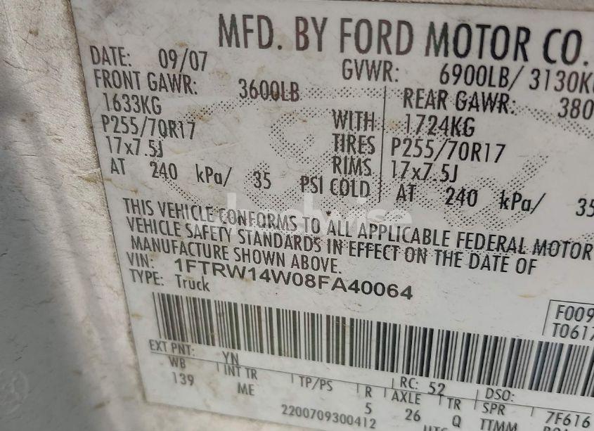 Photo 9 of 2008 Ford F-150 60TH ANNIVERSARY/XL/XLT (VIN 1FTRW14W08FA40064)