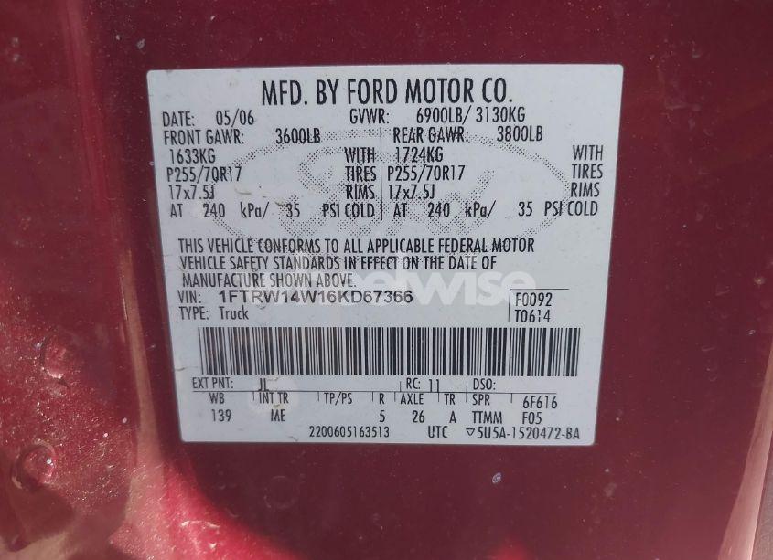 Photo 9 of 2006 Ford F-150 XLT (VIN 1FTRW14W16KD67366)