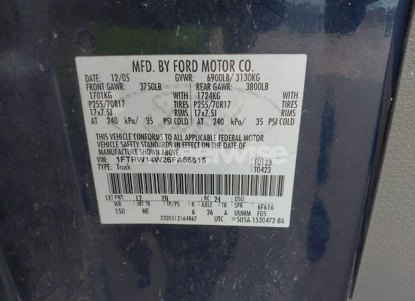 Photo 9 of 2006 Ford F-150 XLT (VIN 1FTRW14W26FA66615)