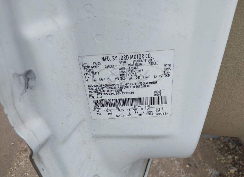 Photo 9 of 2006 Ford F-150 XLT (VIN 1FTRW14W26KC00546)