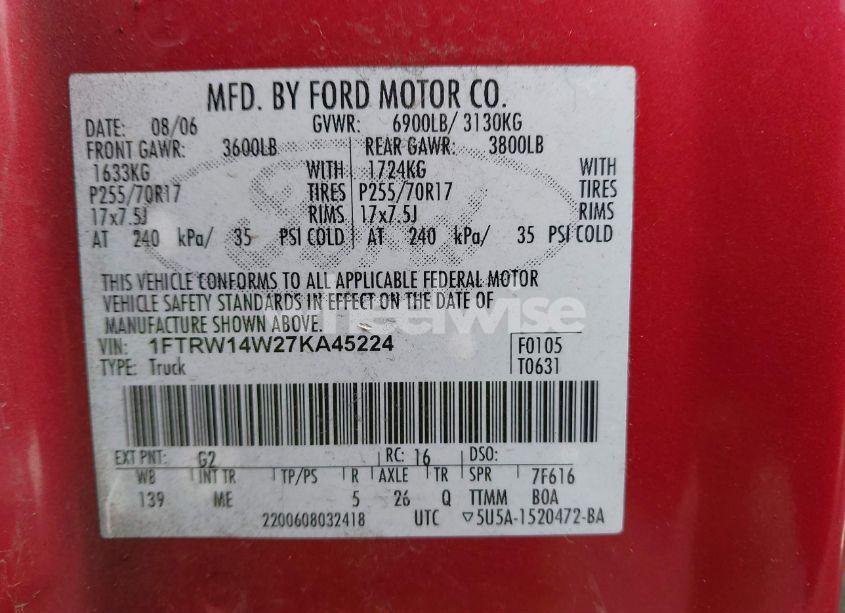 Photo 9 of 2007 Ford F-150 XLT (VIN 1FTRW14W27KA45224)