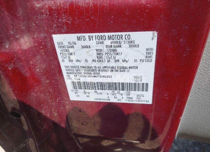 Photo 9 of 2006 Ford F-150 XLT (VIN 1FTRW14W46FB39287)