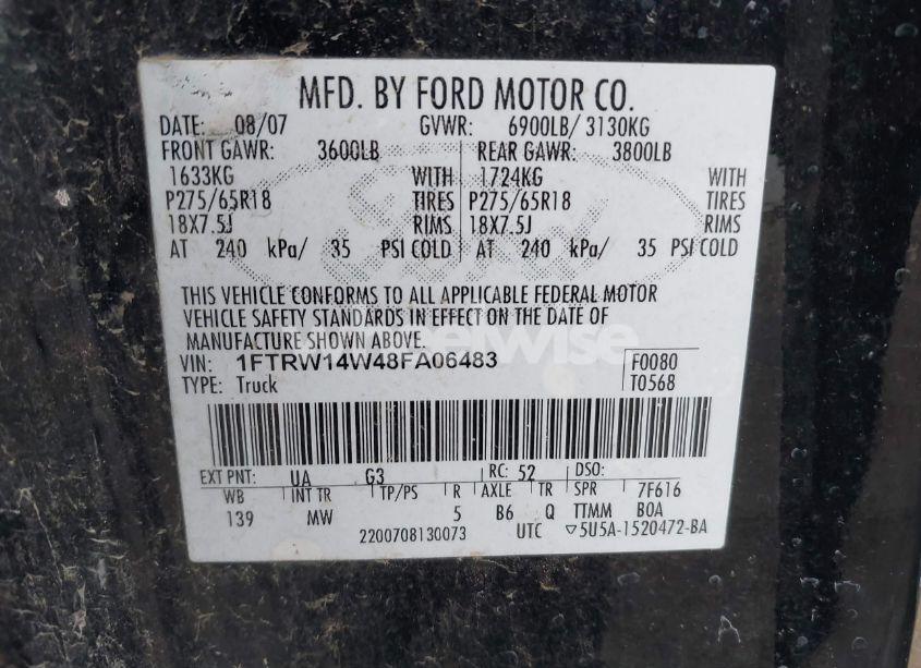 Photo 9 of 2008 Ford F-150 60TH ANNIVERSARY/XL/XLT (VIN 1FTRW14W48FA06483)