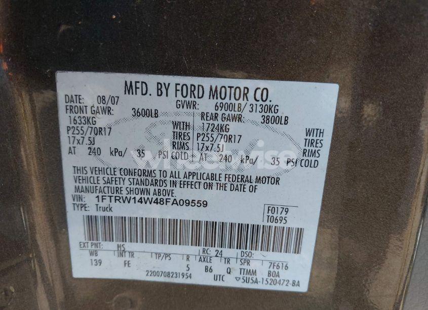 Photo 9 of 2008 Ford F-150 60TH ANNIVERSARY/XL/XLT (VIN 1FTRW14W48FA09559)