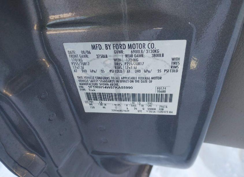 Photo 9 of 2007 Ford F-150 XLT (VIN 1FTRW14W57KA55990)