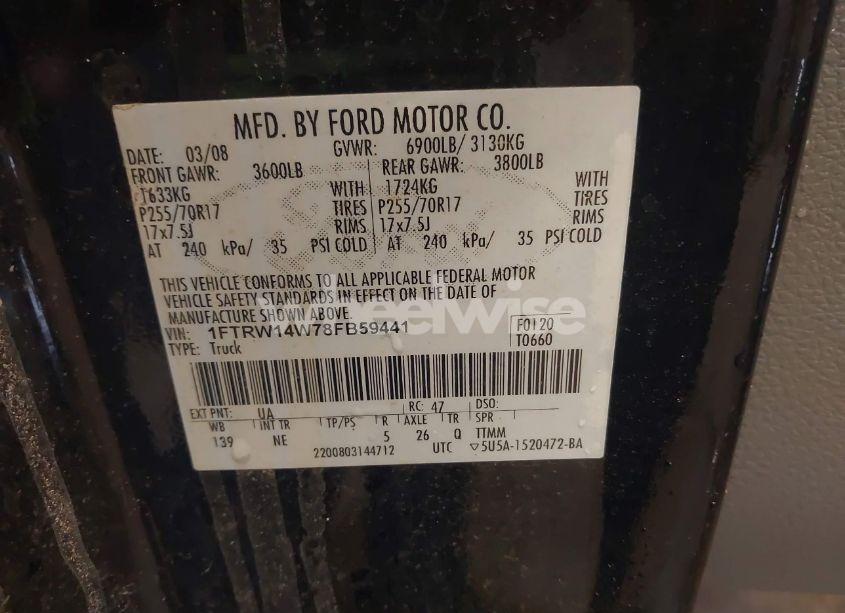 Photo 9 of 2008 Ford F-150 60TH ANNIVERSARY/XL/XLT (VIN 1FTRW14W78FB59441)