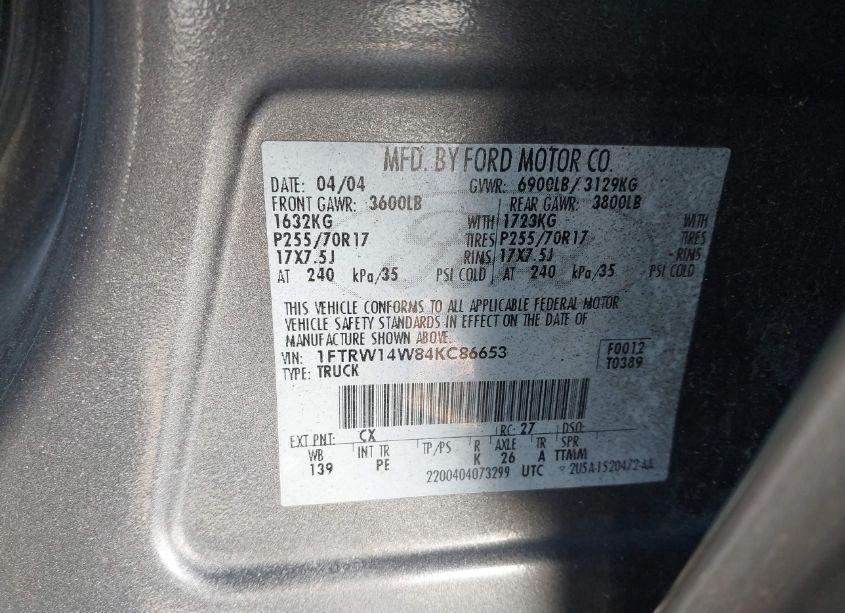 Photo 9 of 2004 Ford F-150 XLT (VIN 1FTRW14W84KC86653)