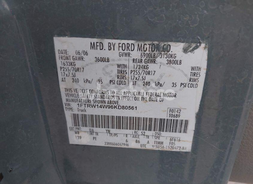 Photo 9 of 2006 Ford F-150 XLT (VIN 1FTRW14W96KD80561)