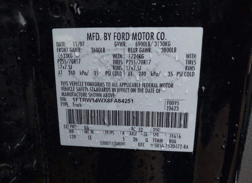 Photo 9 of 2008 Ford F-150 60TH ANNIVERSARY/XL/XLT (VIN 1FTRW14WX8FA84251)