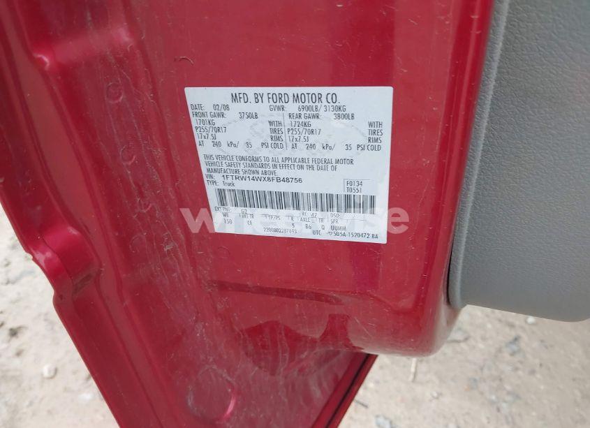 Photo 9 of 2008 Ford F-150 60TH ANNIVERSARY/XL/XLT (VIN 1FTRW14WX8FB48756)