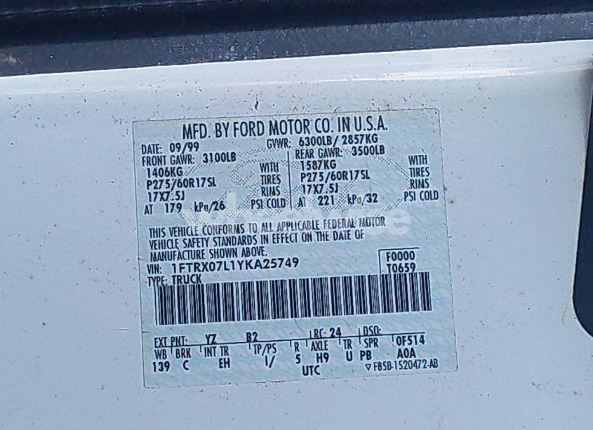 Photo 9 of 2000 Ford F150 N/A (VIN 1FTRX07L1YKA25749)