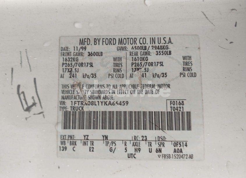 Photo 9 of 2000 Ford F-150 LARIAT/XL/XLT (VIN 1FTRX08L1YKA66459)