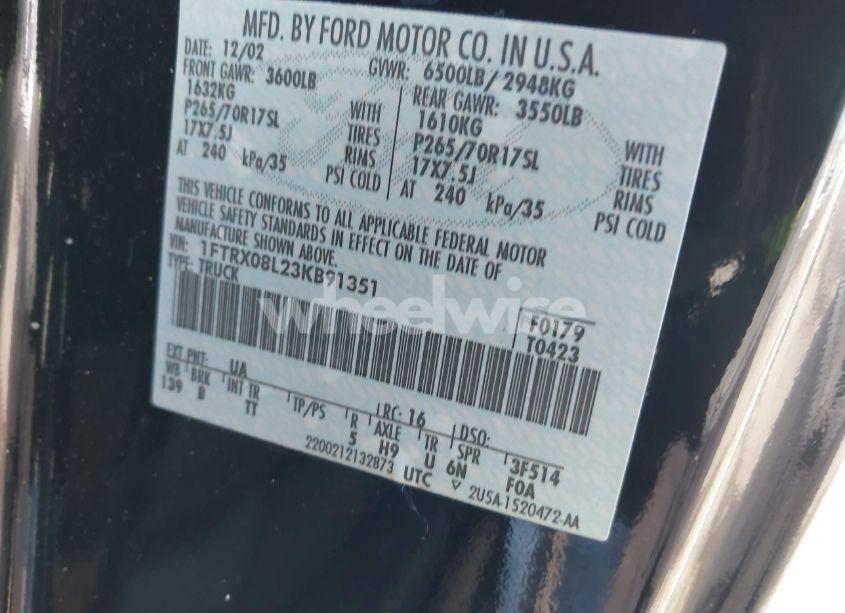 Photo 9 of 2003 Ford F-150 LARIAT/XL/XLT (VIN 1FTRX08L23KB91351)