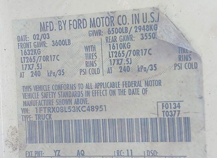 Photo 9 of 2003 Ford F-150 LARIAT/XL/XLT (VIN 1FTRX08L53KC48951)