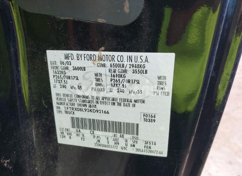 Photo 9 of 2003 Ford F-150 LARIAT/XL/XLT (VIN 1FTRX08L93KD93166)