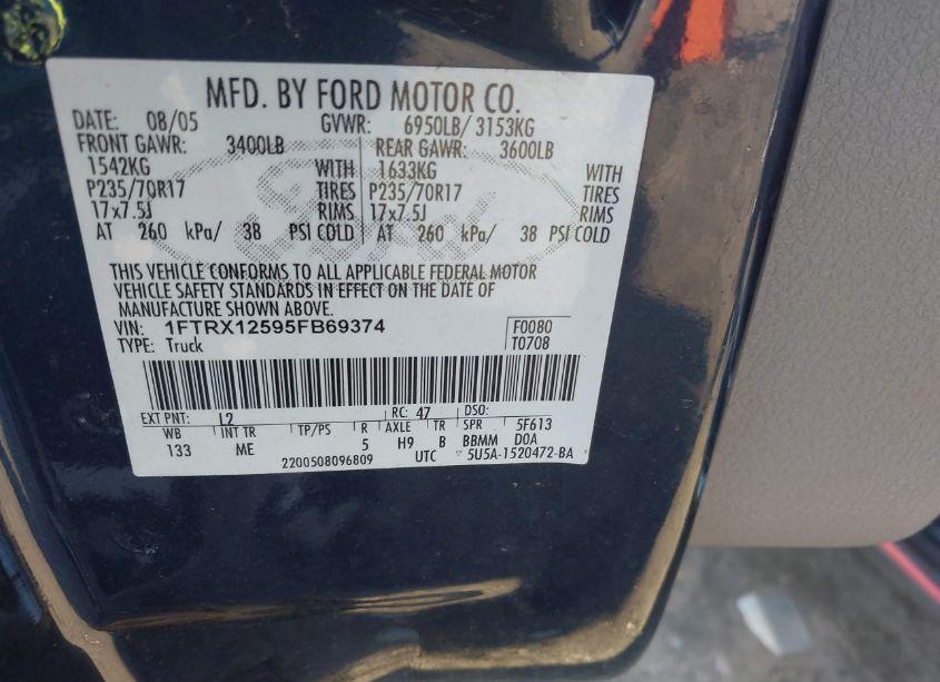 Photo 9 of 2005 Ford F-150 LARIAT/XL/XLT (VIN 1FTRX12595FB69374)