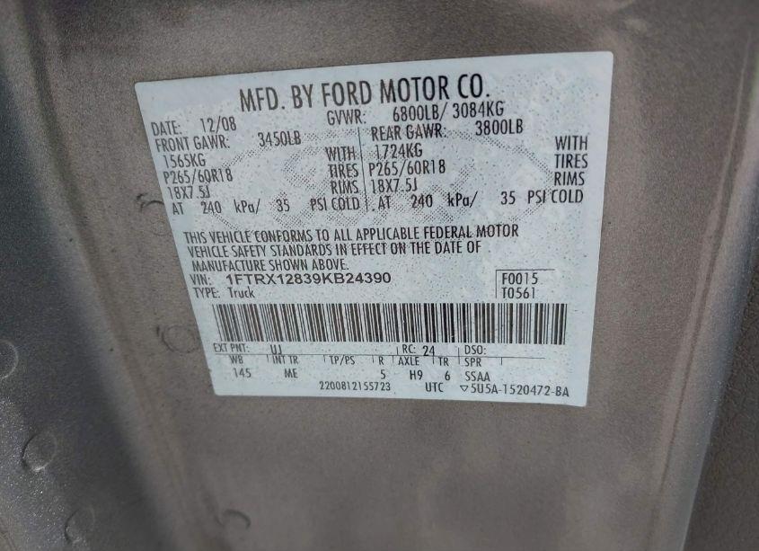 Photo 9 of 2009 Ford F-150 STX/XL/XLT (VIN 1FTRX12839KB24390)