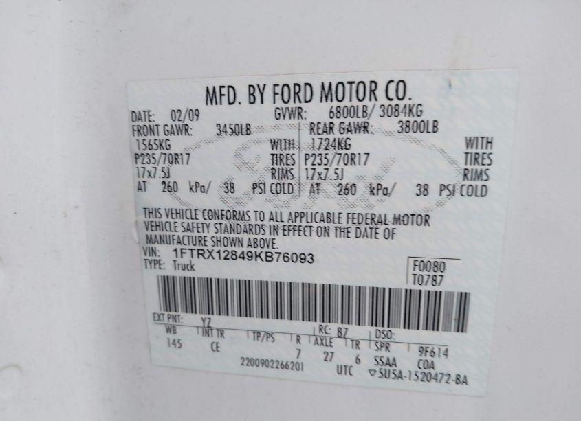 Photo 9 of 2009 Ford F-150 STX/XL/XLT (VIN 1FTRX12849KB76093)