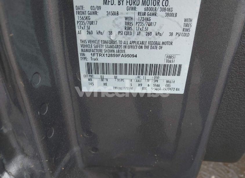 Photo 9 of 2009 Ford F-150 STX/XL/XLT (VIN 1FTRX12859FA95094)