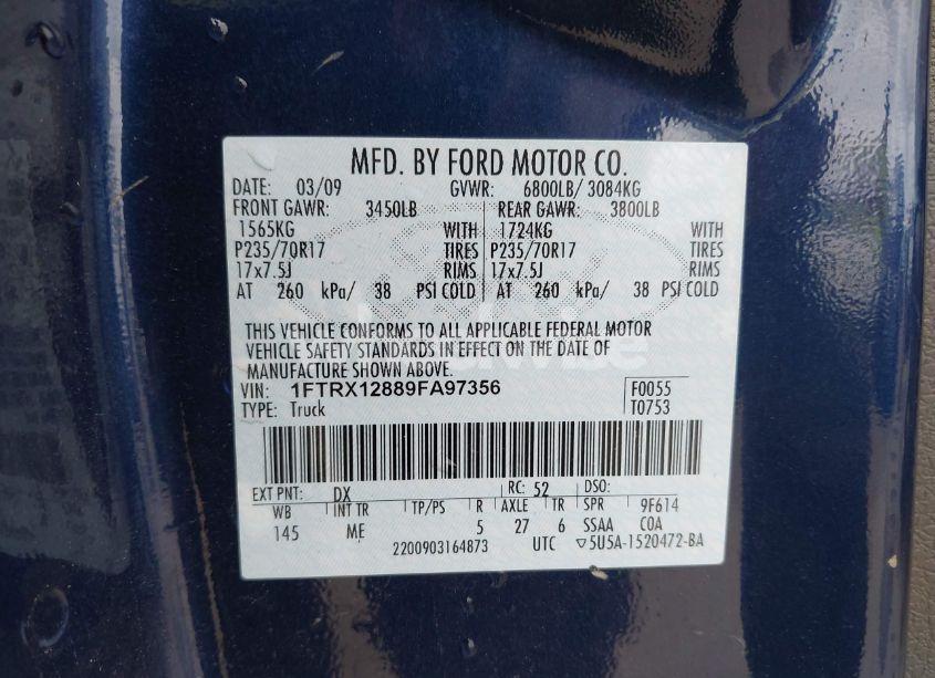 Photo 9 of 2009 Ford F-150 STX/XL/XLT (VIN 1FTRX12889FA97356)