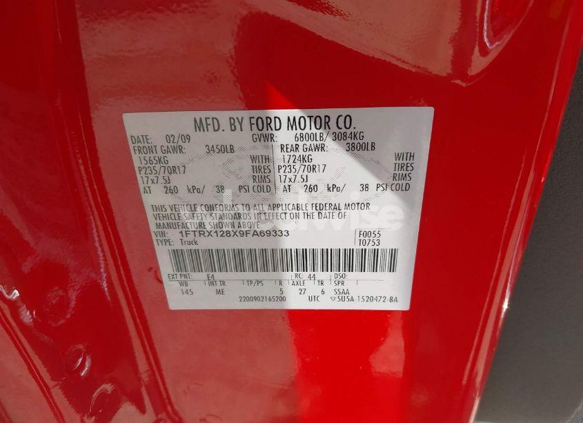 Photo 9 of 2009 Ford F-150 STX/XL/XLT (VIN 1FTRX128X9FA69333)