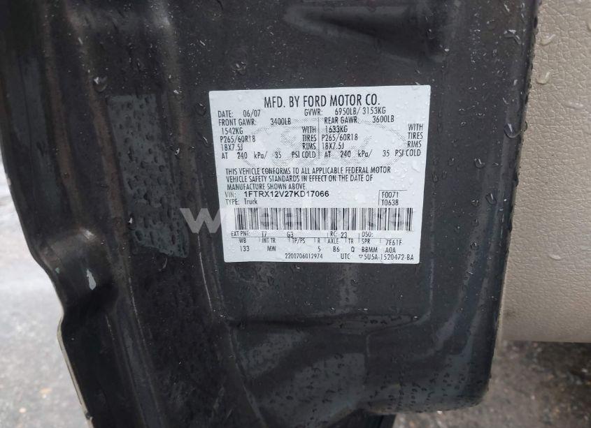 Photo 9 of 2007 Ford F-150 LARIAT/XLT (VIN 1FTRX12V27KD17066)