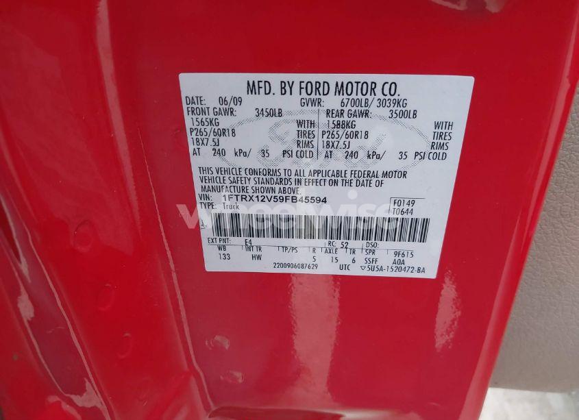 Photo 9 of 2009 Ford F-150 LARIAT/XL/XLT (VIN 1FTRX12V59FB45594)