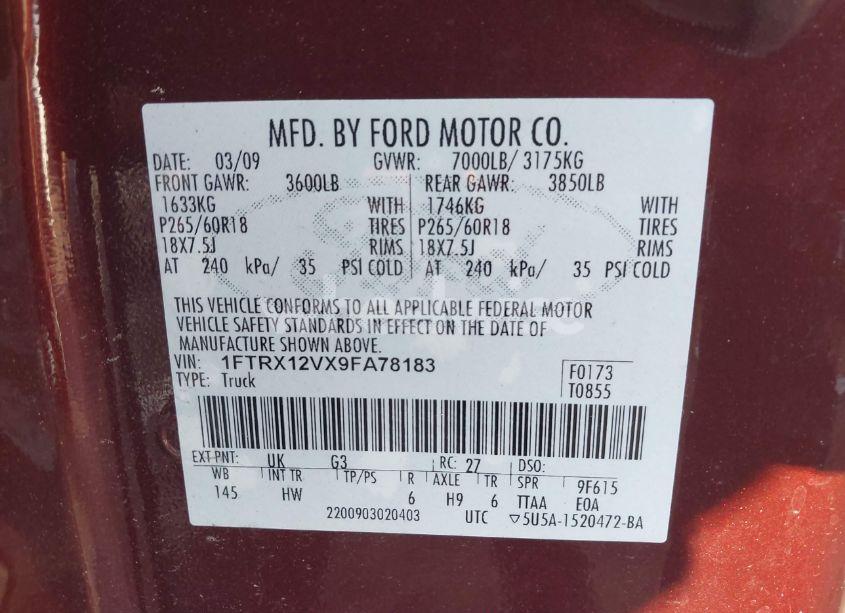 Photo 9 of 2009 Ford F-150 LARIAT/XL/XLT (VIN 1FTRX12VX9FA78183)