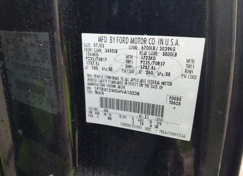 Photo 9 of 2004 Ford F-150 STX/XL/XLT (VIN 1FTRX12W04NA10238)