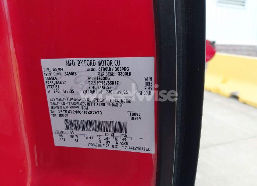 Photo 9 of 2004 Ford F-150 STX/XL/XLT (VIN 1FTRX12W04NB82673)