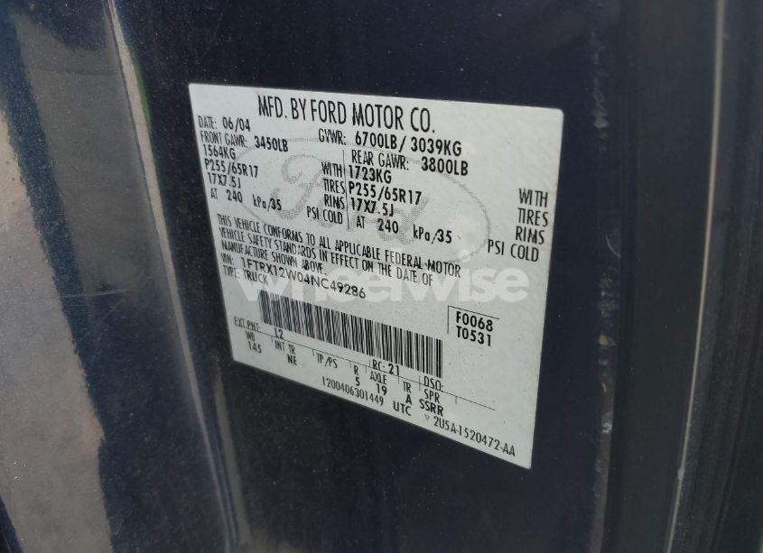 Photo 9 of 2004 Ford F-150 STX/XL/XLT (VIN 1FTRX12W04NC49286)