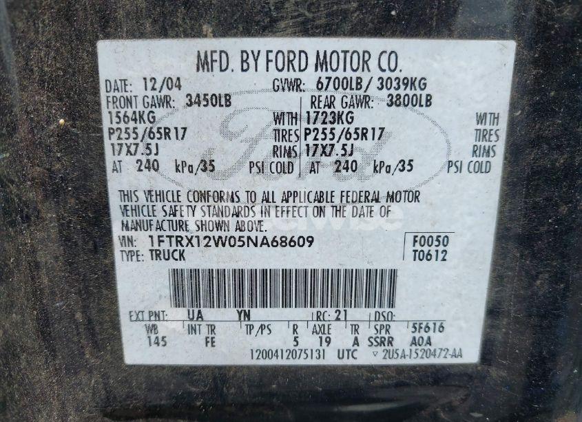 Photo 9 of 2005 Ford F-150 STX/XL/XLT (VIN 1FTRX12W05NA68609)