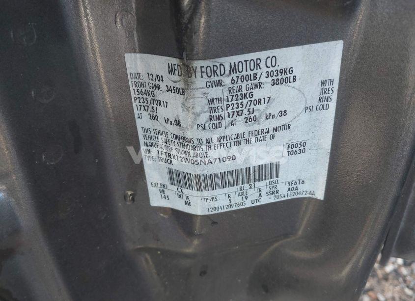 Photo 9 of 2005 Ford F-150 STX/XL/XLT (VIN 1FTRX12W05NA71090)