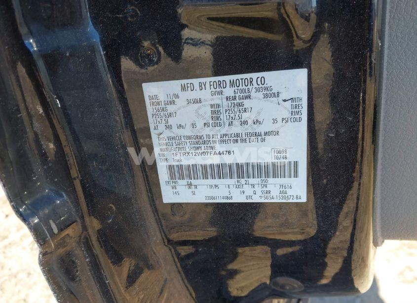 Photo 9 of 2007 Ford F-150 STX/XL/XLT (VIN 1FTRX12W07FA44761)