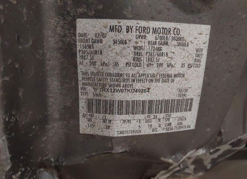 Photo 9 of 2007 Ford F-150 STX/XL/XLT (VIN 1FTRX12W07KD49264)