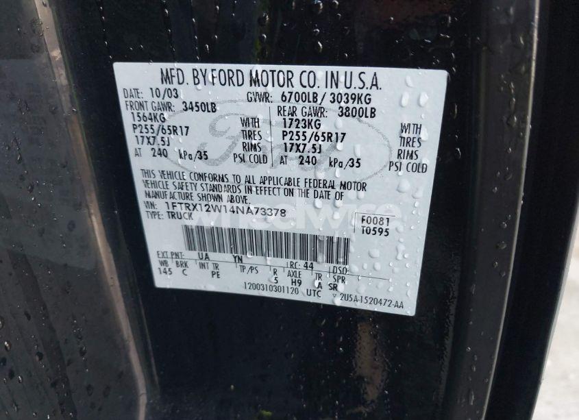 Photo 9 of 2004 Ford F-150 STX/XL/XLT (VIN 1FTRX12W14NA73378)