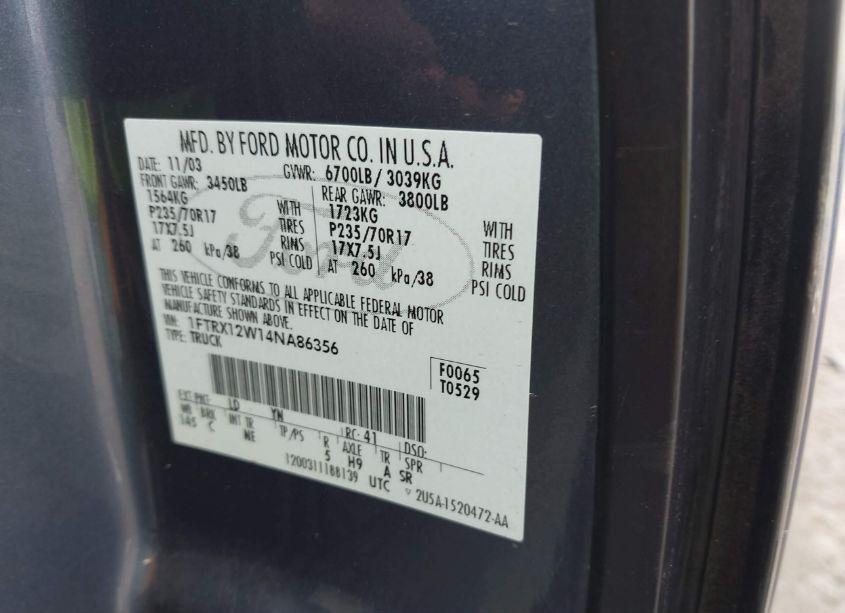 Photo 9 of 2004 Ford F-150 STX/XL/XLT (VIN 1FTRX12W14NA86356)