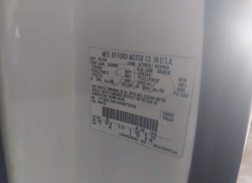 Photo 9 of 2004 Ford F-150 STX/XL/XLT (VIN 1FTRX12W14NB72220)