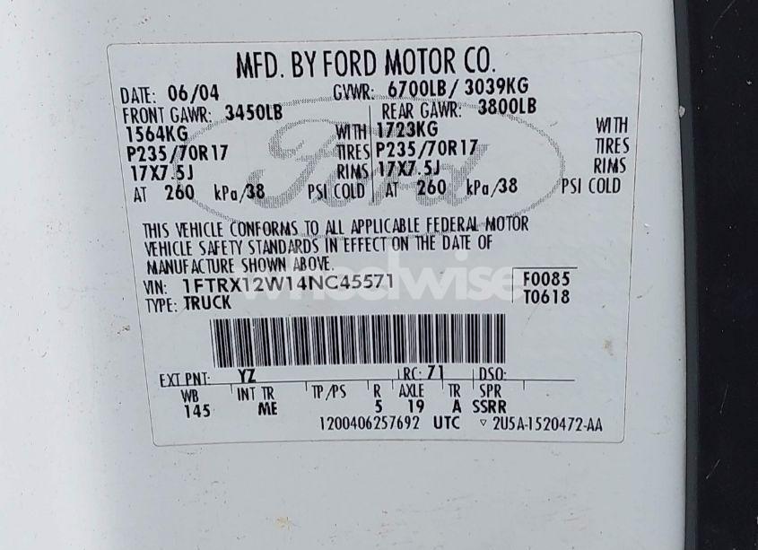 Photo 9 of 2004 Ford F-150 STX/XL/XLT (VIN 1FTRX12W14NC45571)