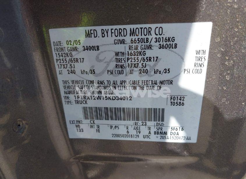 Photo 9 of 2005 Ford F-150 STX/XL/XLT (VIN 1FTRX12W15KD34012)