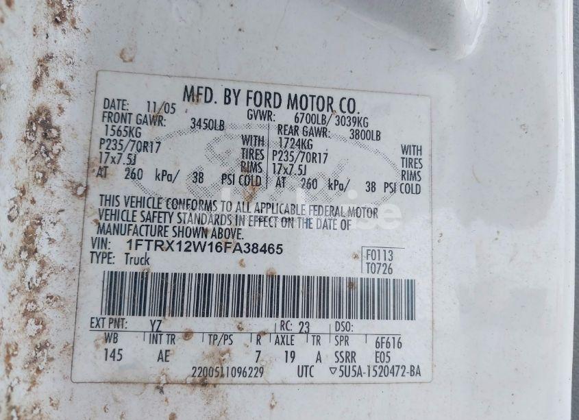 Photo 9 of 2006 Ford F-150 STX/XL/XLT (VIN 1FTRX12W16FA38465)