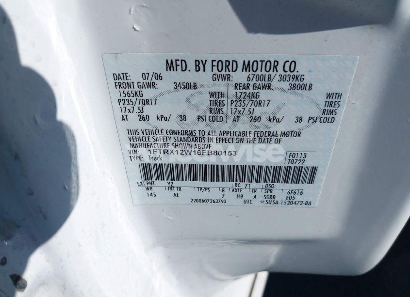 Photo 9 of 2006 Ford F-150 STX/XL/XLT (VIN 1FTRX12W16FB80153)