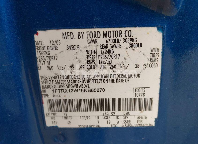 Photo 8 of 2006 Ford F-150 STX/XL/XLT (VIN 1FTRX12W16KB85070)